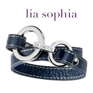 Lia Sophia Navy Blue Leather Wrap‎ Star Double Bracelet